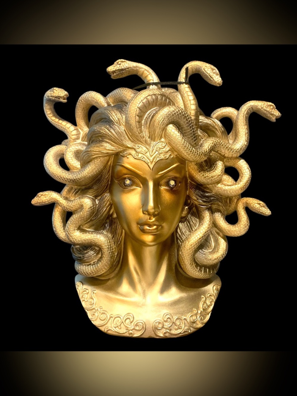 Greek Mythology Gothic Gold Goddess Medusa Snakes Bust Statue Mythical Light Up